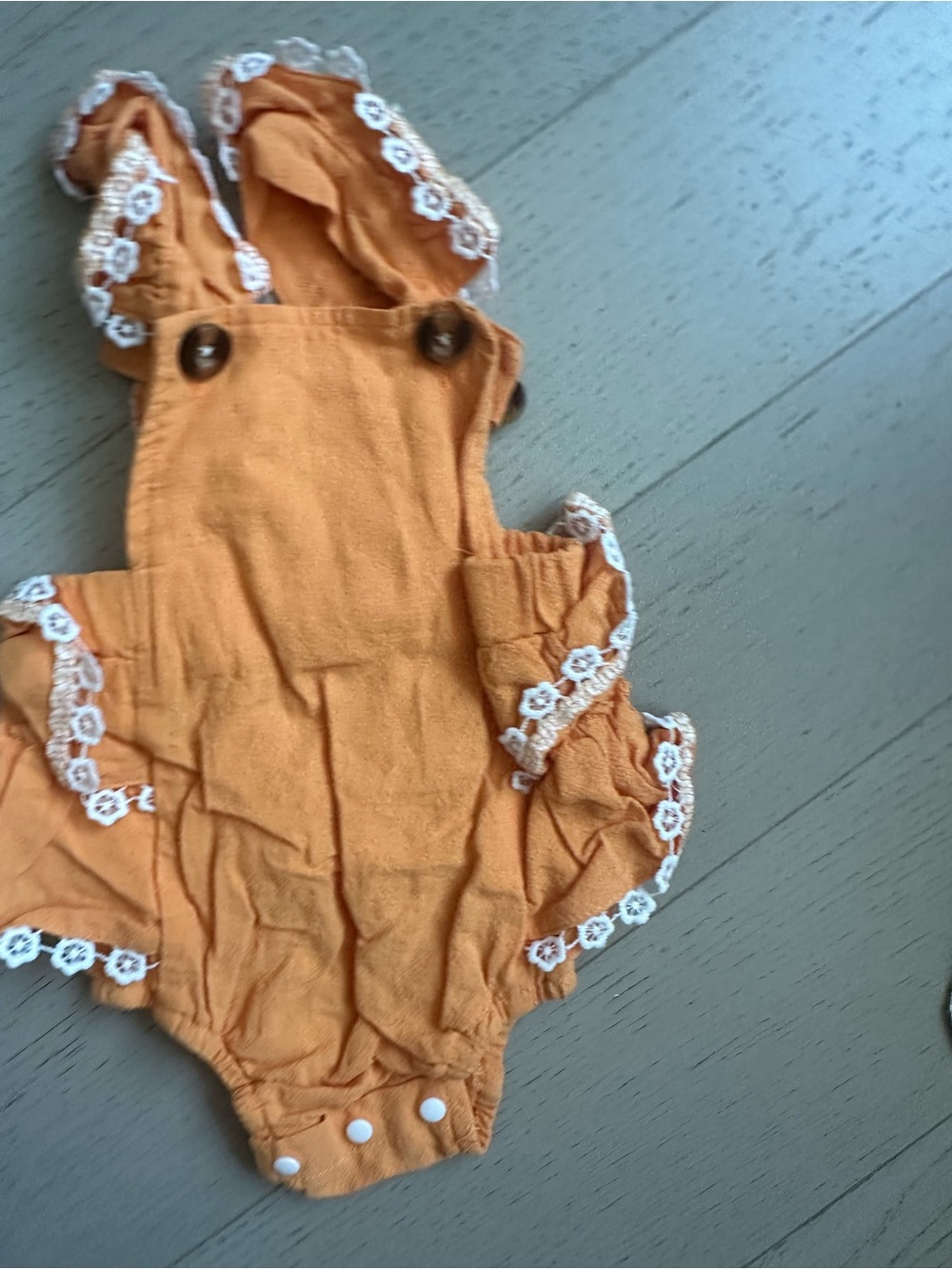 SHEIN Orange Lace-Trim Ruffle Romper